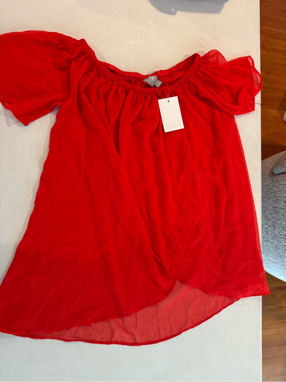 ASOS Red Off-Shoulder Chiffon Blouse